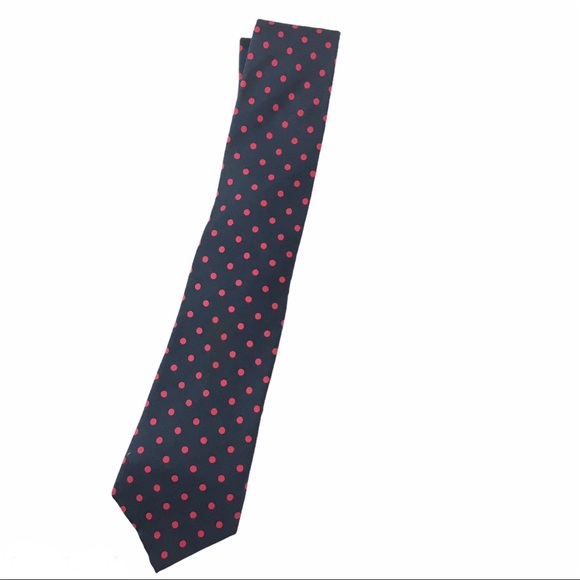 Vintage Burberry Silk Navy Red Polka Dot Tie - Picture 6 of 11